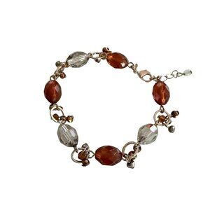 Avon Beaded Bracelet Amber color & Clear Crystal Beads Adjustable Chain Clasp